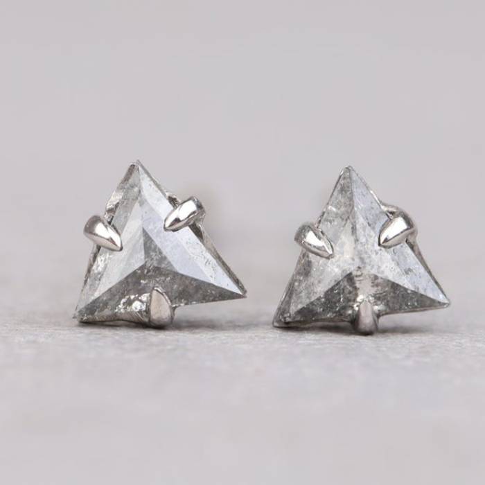 Triangle Earring Studs Pair Salt And Pepper Diamond Studs