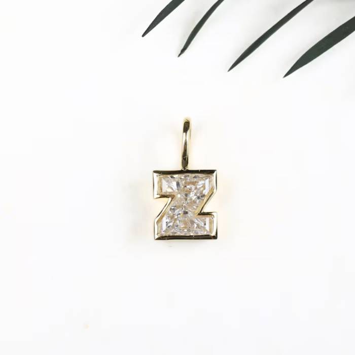Z Letter Initial Diamond Pendant Solid Gold