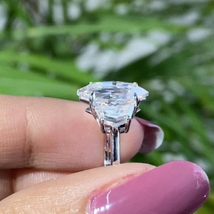 Trilogy Marquise Cut Three Stone Ring With Half Moon Side Stone