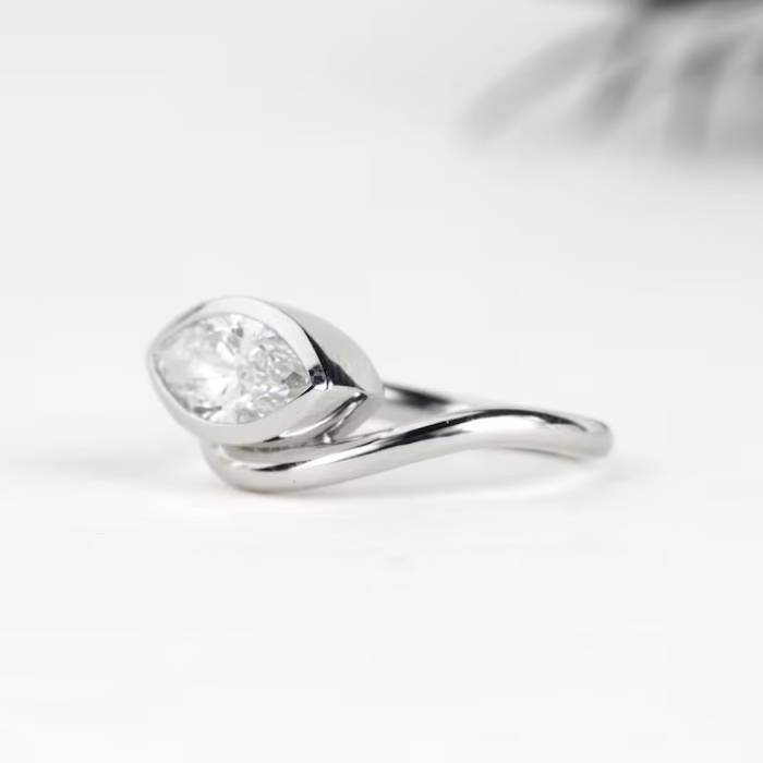 East West Marquise Diamond Bezel Set Engagement & Wedding Ring