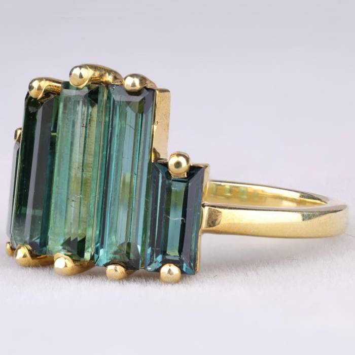 Green Tourmaline Five Stone Baguette Ring