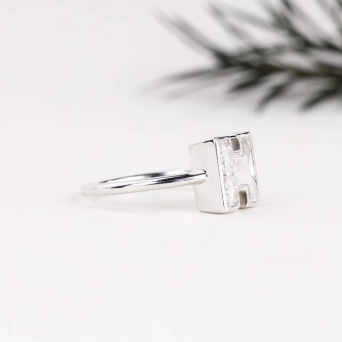 H Initial Diamond Ring Letter Solid Gold