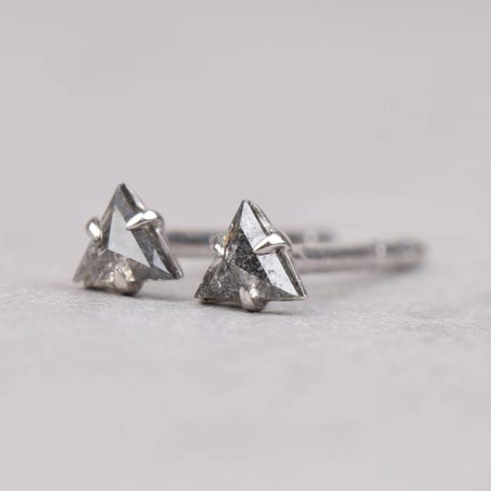 Triangle Earring Studs Pair Salt And Pepper Diamond Studs