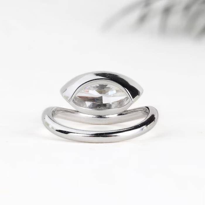 East West Marquise Diamond Bezel Set Engagement & Wedding Ring