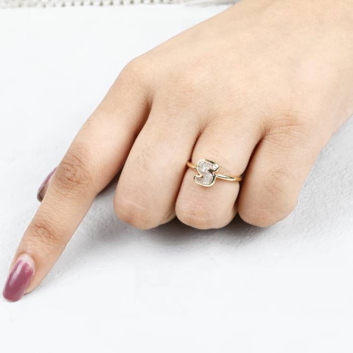S Initial Diamond Ring Letter Solid Gold