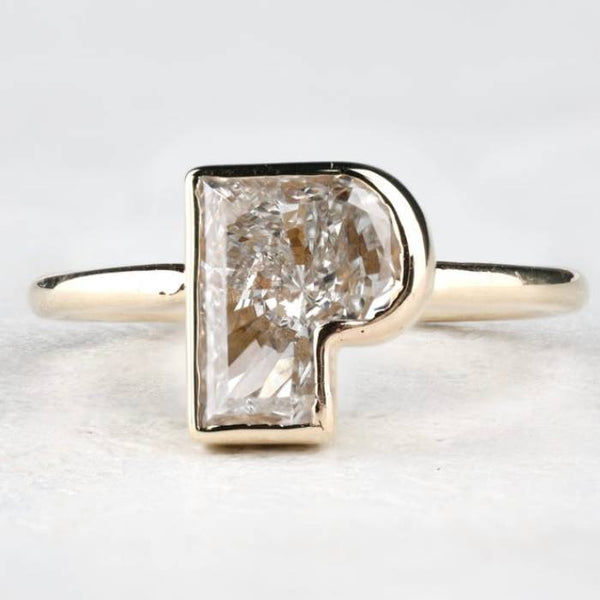 P Initial Ring Letter Ring Initial Diamond Ring Letter Solid Gold Rings Diamond