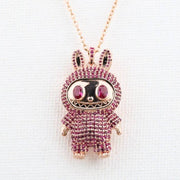 Labubu Pendant Pink Diamond Labubu Doll Pendant Labubu Inspired CZ Micro Pave Pendant Labubu Monster Pendant