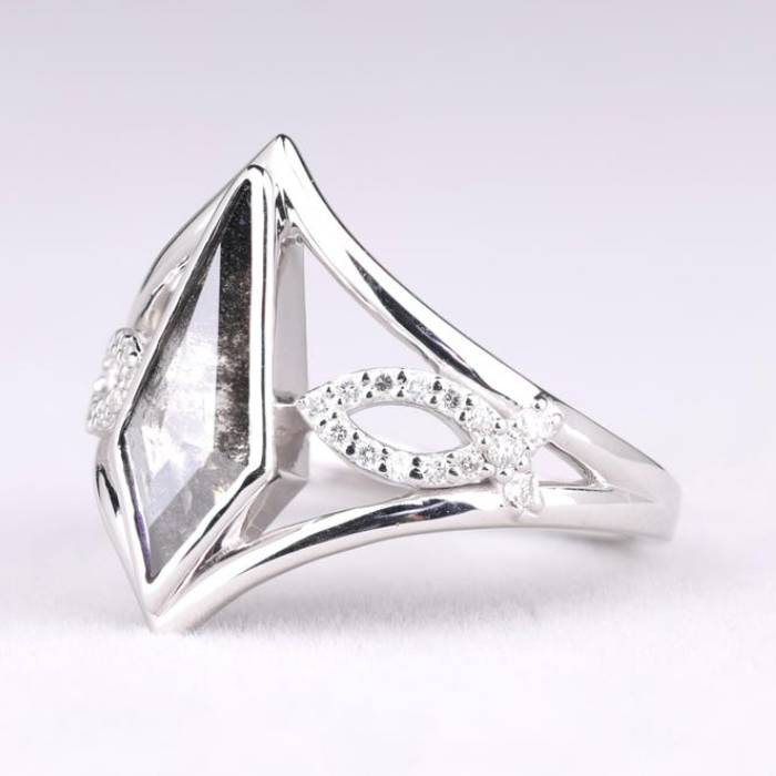 Kite Salt And Pepper Diamond Ring Lab Diamond Boho Engagement Ring