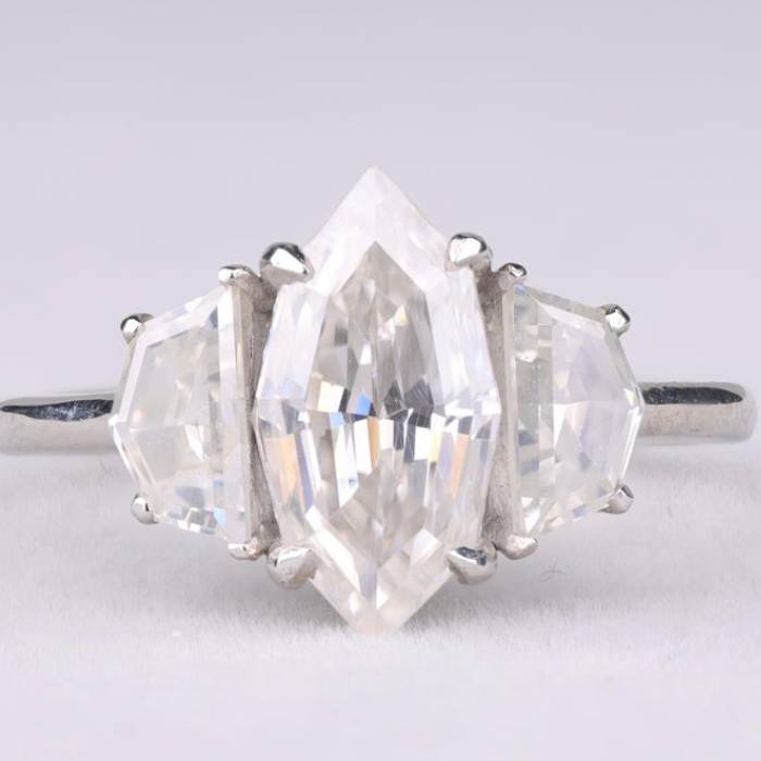 Trilogy Marquise Cut Three Stone Ring With Half Moon Side Stone