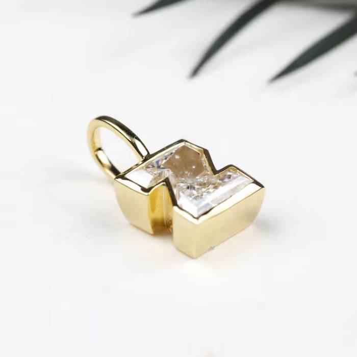 Z Letter Initial Diamond Pendant Solid Gold