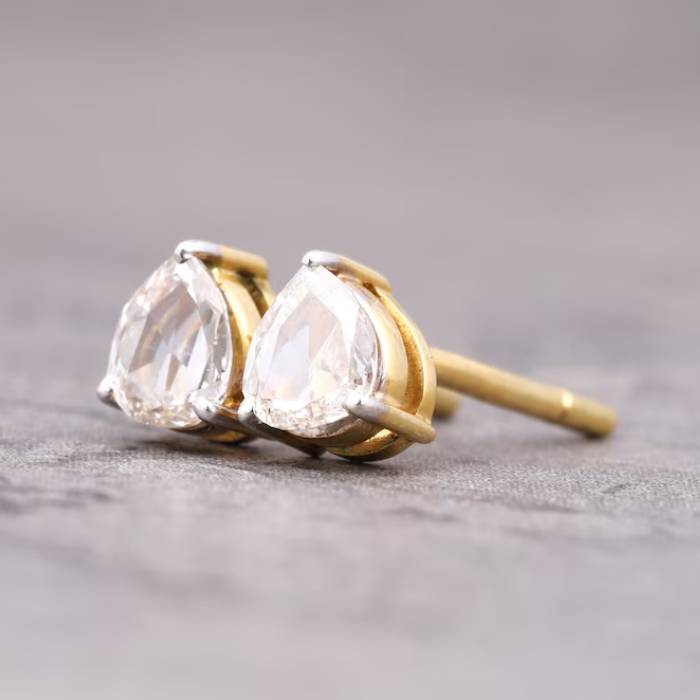 Teardrop Natural White Diamond Studs Pair