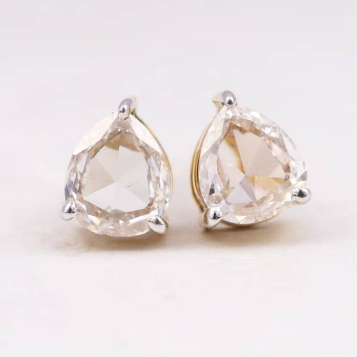 Teardrop Natural White Diamond Studs Pair