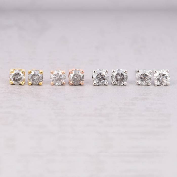 Round Earring Studs Pair Salt And Pepper Diamond