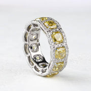 Canary Yellow Cushion cut Diamond Band