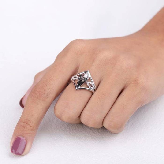 Kite Salt And Pepper Diamond Ring Lab Diamond Boho Engagement Ring