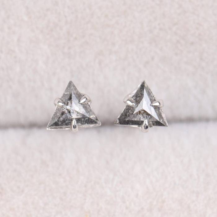 Triangle Earring Studs Pair Salt And Pepper Diamond Studs
