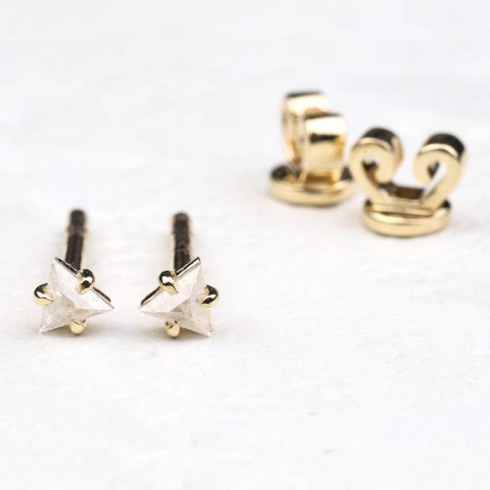 Triangle Earring Studs Pair Salt And Pepper Diamond Studs