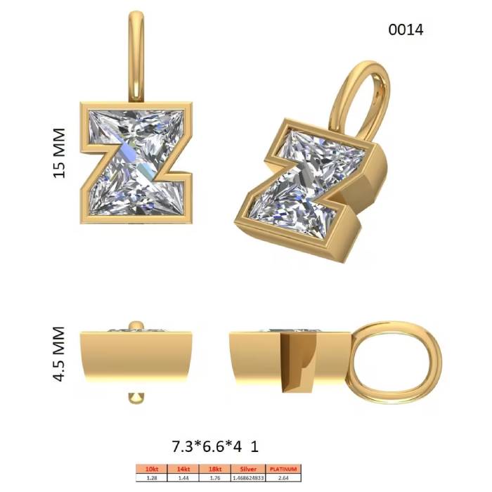 Z Letter Initial Diamond Pendant Solid Gold
