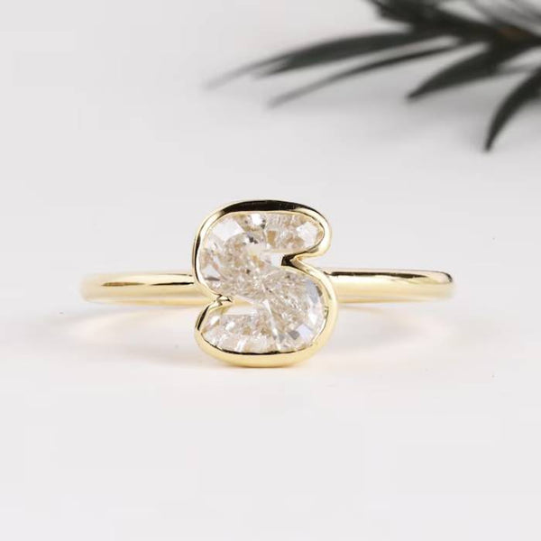 S Initial Diamond Ring Letter Solid Gold