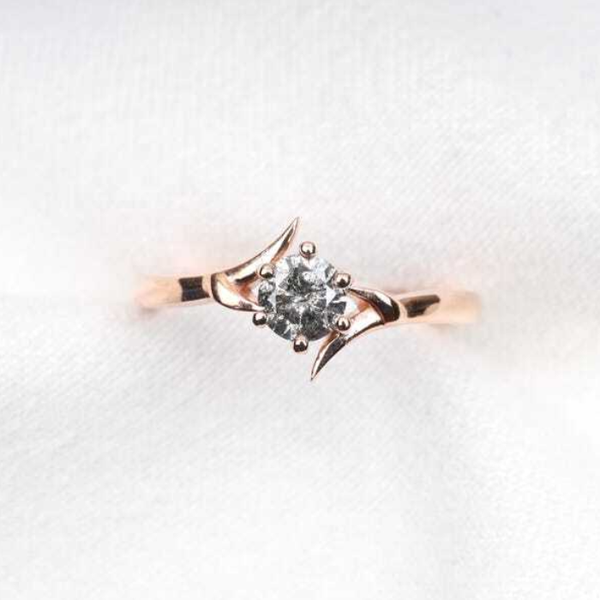 Rose Gold Salt and Pepper Diamond Engagement Ring  | Crescent Claw Prong Bridal Ring