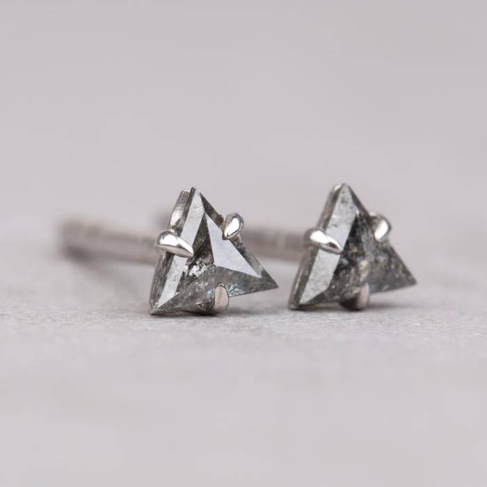 Triangle Earring Studs Pair Salt And Pepper Diamond Studs