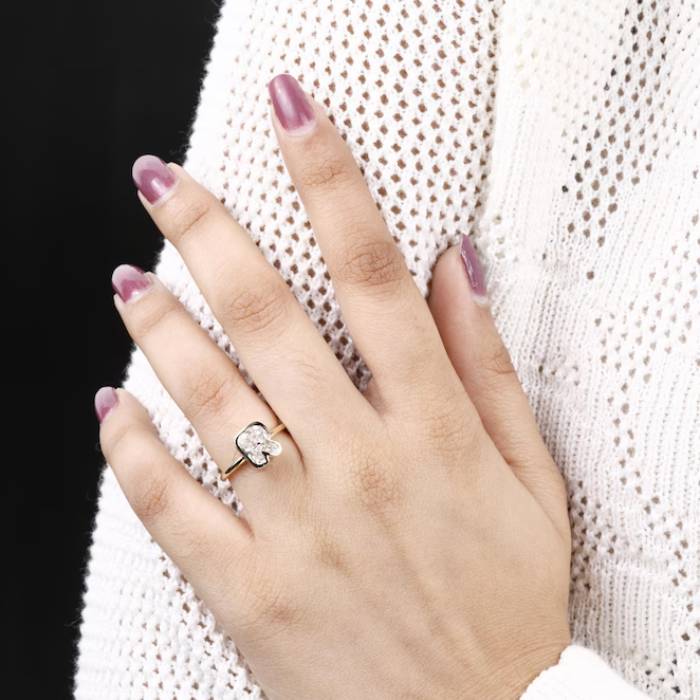 R Initial Diamond Ring Letter Solid Gold