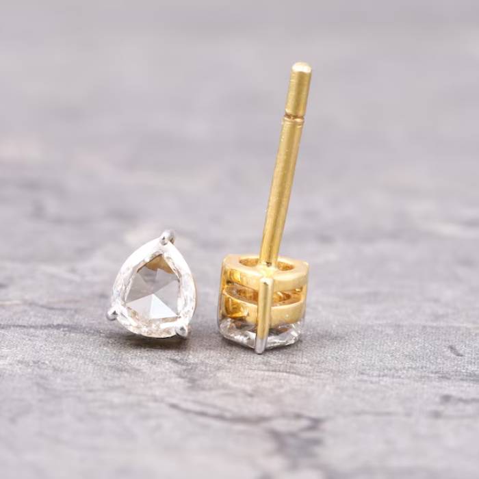 Teardrop Natural White Diamond Studs Pair