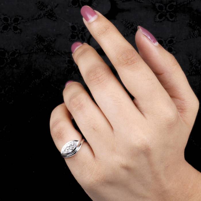 East West Marquise Diamond Bezel Set Engagement & Wedding Ring