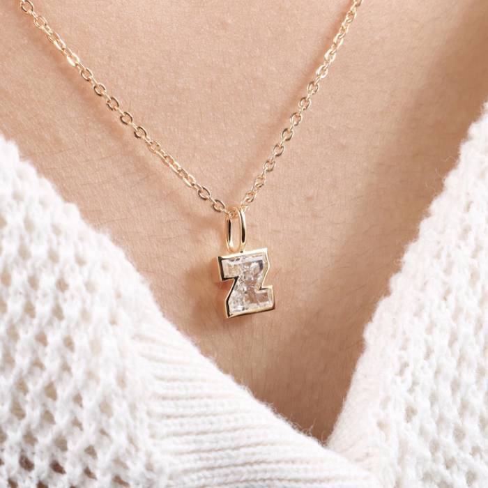 Z Letter Initial Diamond Pendant Solid Gold