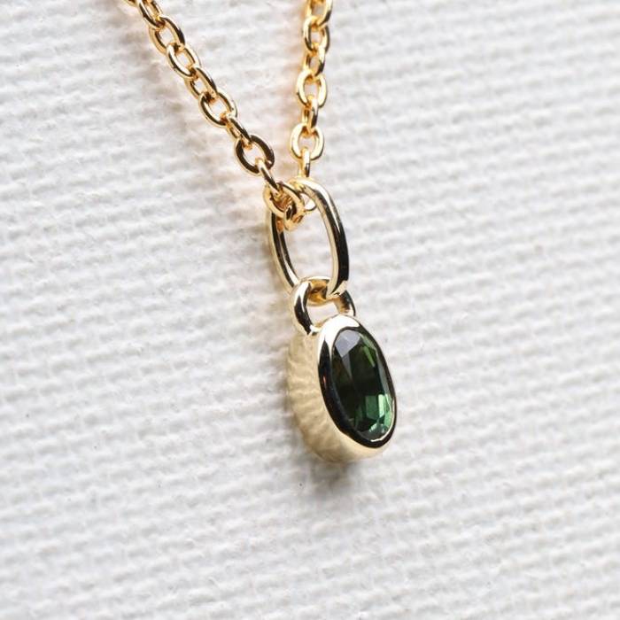 Minimalist Green Sapphire Pendant Necklace For Birthday Gift & Anniversary Gift