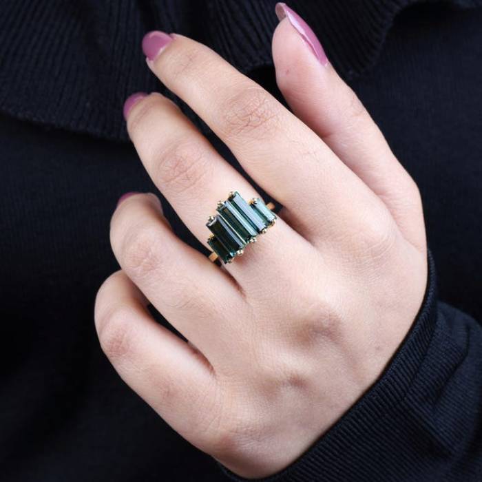 Green Tourmaline Five Stone Baguette Ring