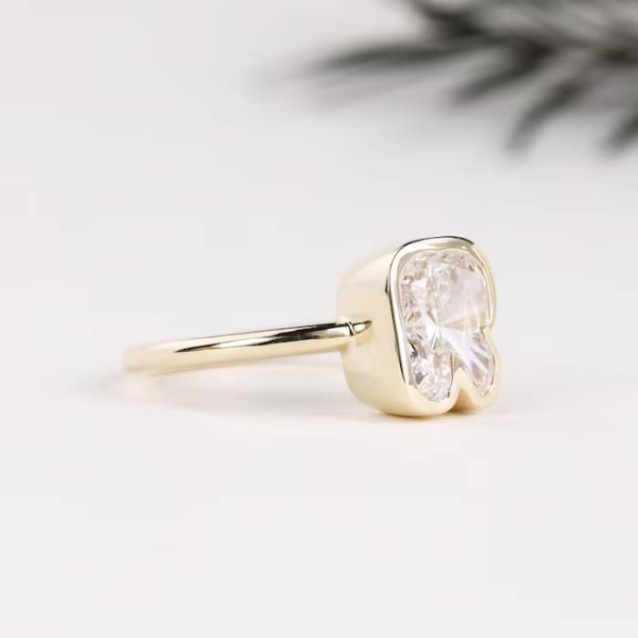 R Initial Diamond Ring Letter Solid Gold
