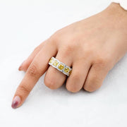 Canary Yellow Cushion cut Diamond Band