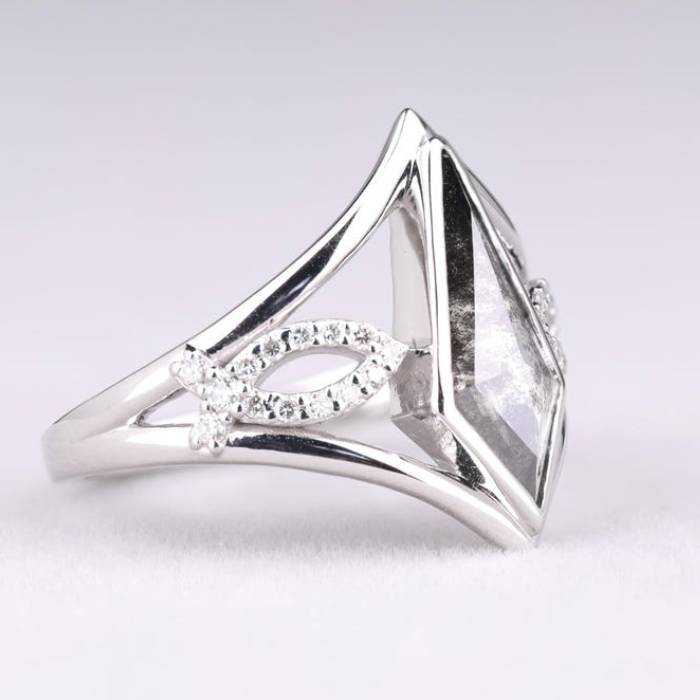 Kite Salt And Pepper Diamond Ring Lab Diamond Boho Engagement Ring