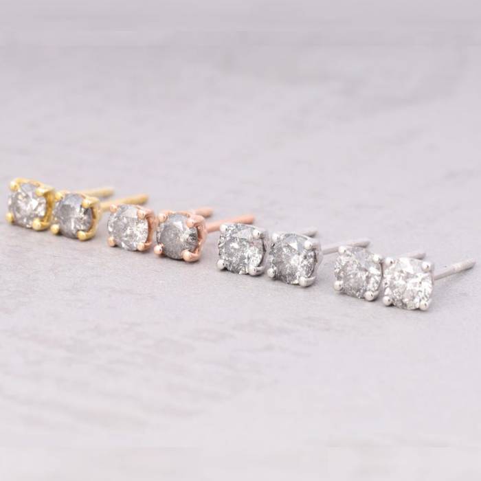 Round Earring Studs Pair Salt And Pepper Diamond