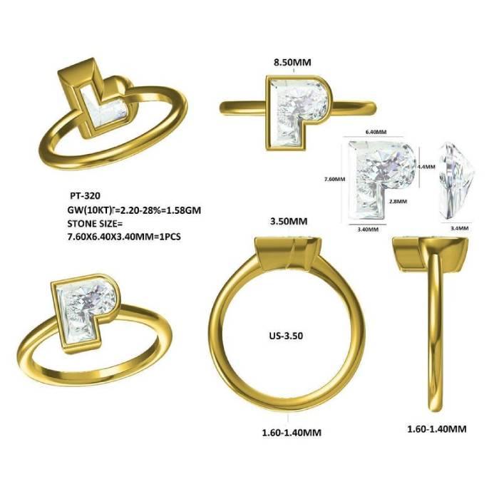 P Initial Ring Letter Ring Initial Diamond Ring Letter Solid Gold Rings Diamond