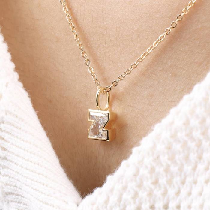 Z Letter Initial Diamond Pendant Solid Gold