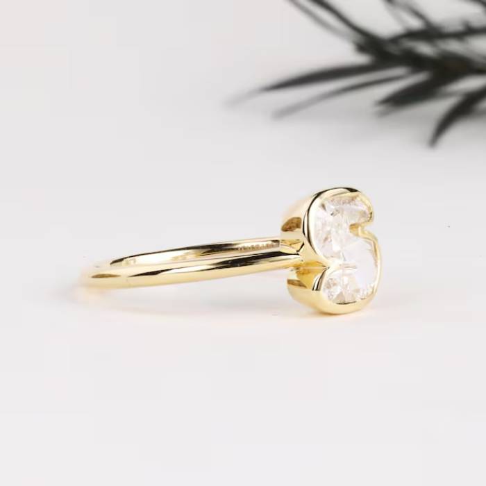 S Initial Diamond Ring Letter Solid Gold