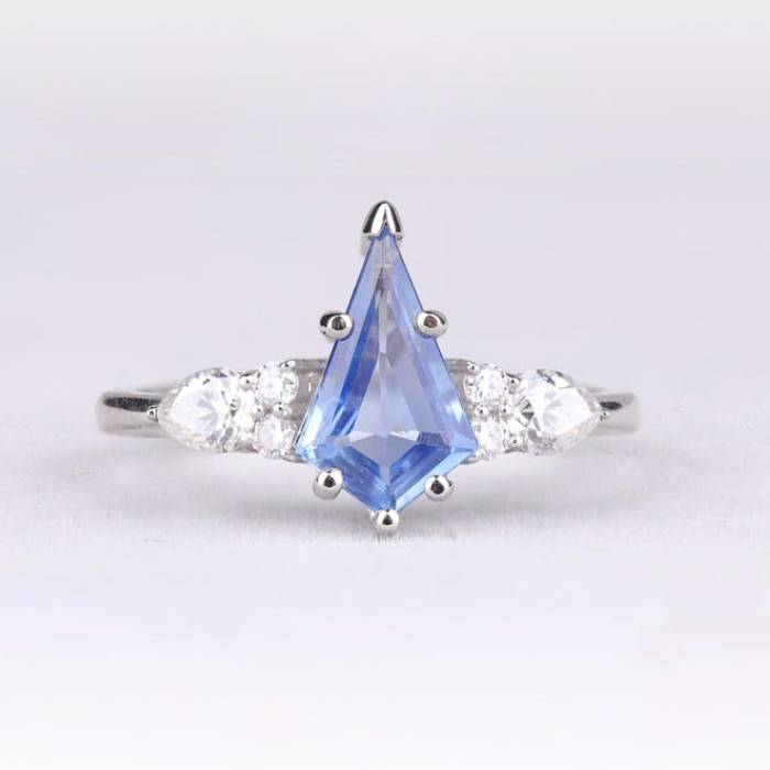 Natural Kite Cut Three Stone Blue Sapphire Ring