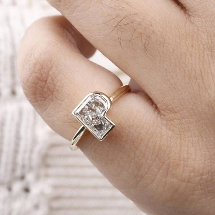 P Initial Ring Letter Ring Initial Diamond Ring Letter Solid Gold Rings Diamond