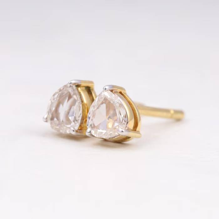 Teardrop Natural White Diamond Studs Pair