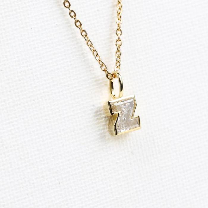 Z Letter Initial Diamond Pendant Solid Gold