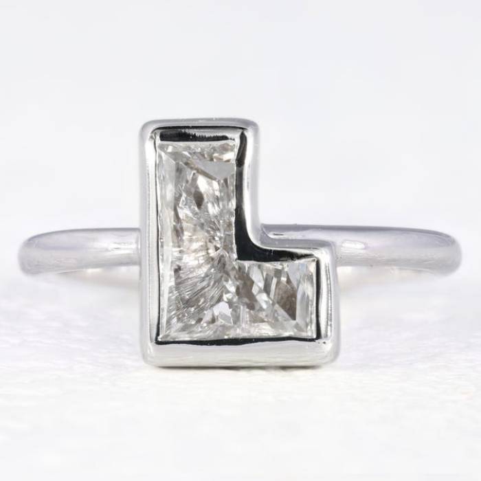 Personalized Initial L Diamond Ring – Custom Letter Jewelry in White Gold