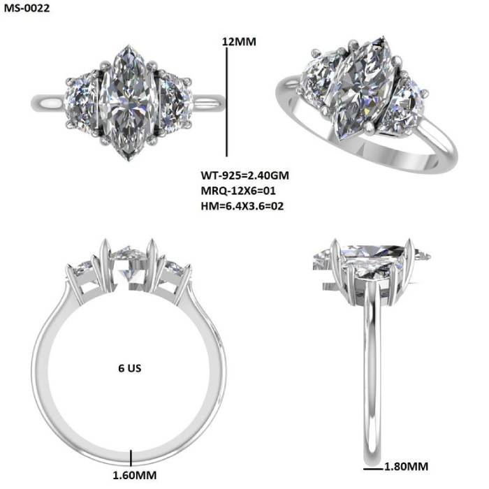 Trilogy Marquise Cut Three Stone Ring With Half Moon Side Stone