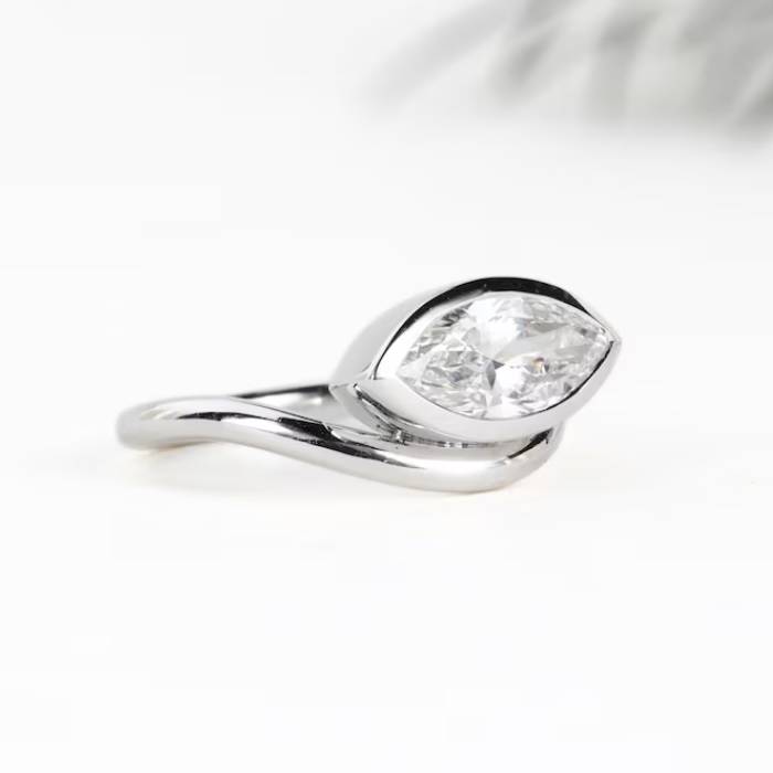 East West Marquise Diamond Bezel Set Engagement & Wedding Ring
