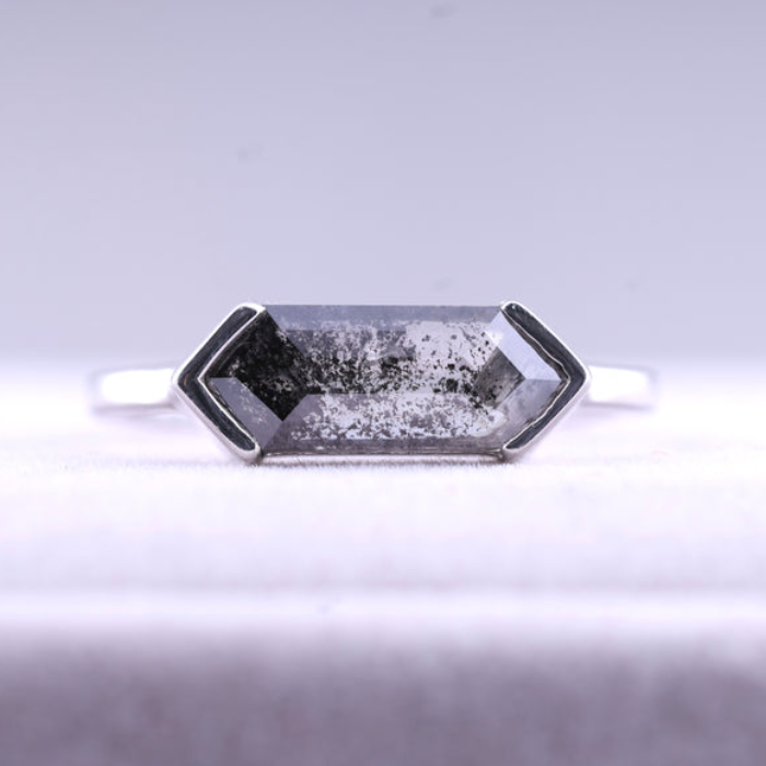 Half Bezel Set Hexagon Cut Lab Diamond Solitaire Ring