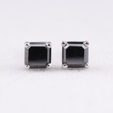 Square-Cut Black Diamond Stud Earrings in White Gold
