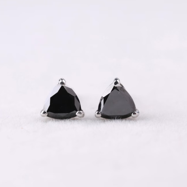 Trillion-Cut Black Gemstone Stud Earrings in White Gold