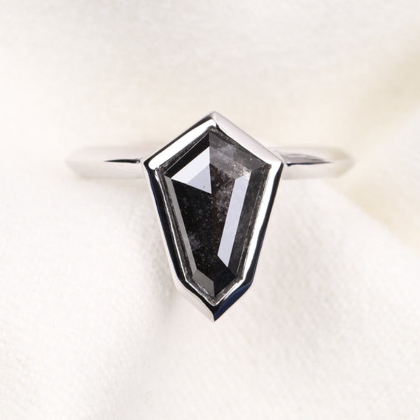 Shield Cut Bezel Set Black Diamond Engagement Ring