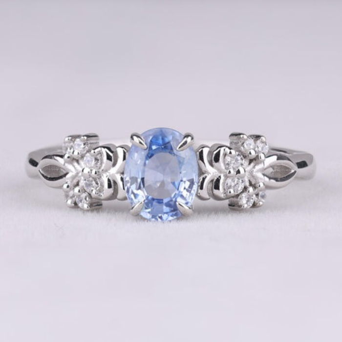 Blue Natural Sapphire Floral Anniversary Ring